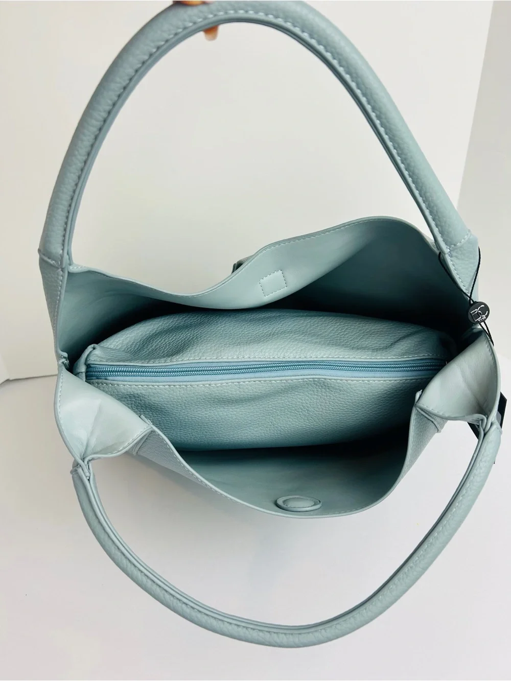 BC Bags Women's Handbag PU Pebbled Light Blue Removable Pouch Double Handle NWT